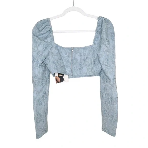 NAKED WARDROBE Velvet Lace Blue Long Sleeve Crop Top - Small - Picture 5 of 8